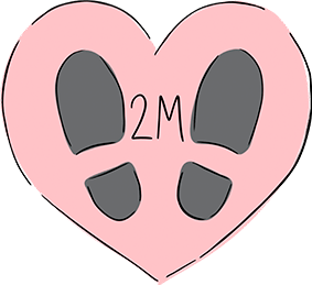 A heart shape with two footprints and "2 metres" written on it