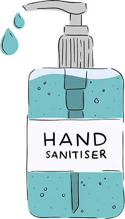A drawing of a bottle of hand sanitiser